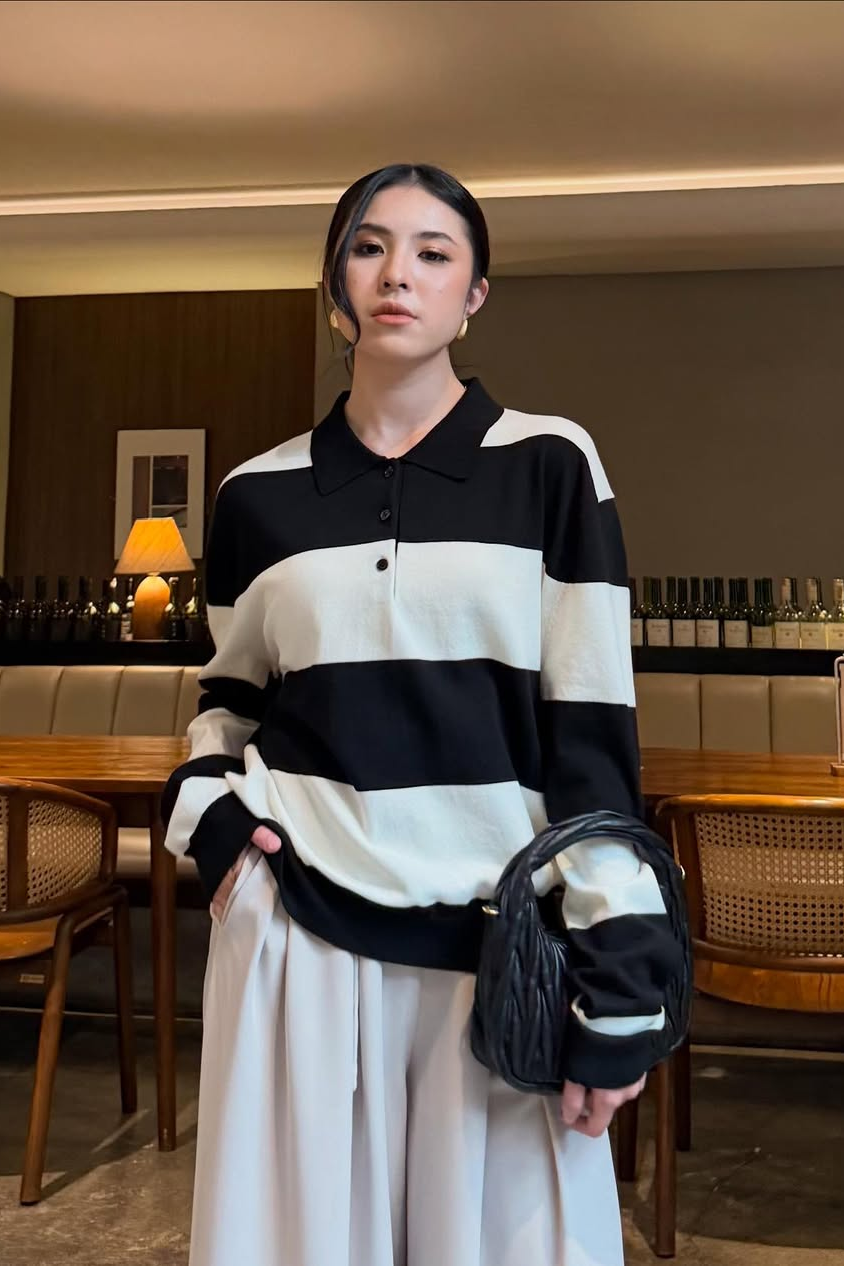 Ruby Sweater - Atasan Wanita Stripe Berkerah Trendy