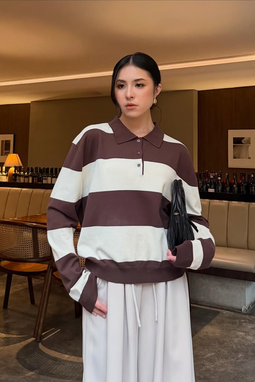 Ruby Sweater - Atasan Wanita Stripe Berkerah Trendy