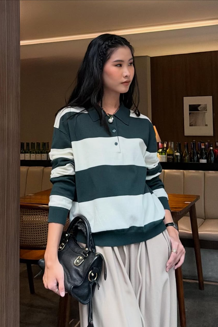 Ruby Sweater - Atasan Wanita Stripe Berkerah Trendy