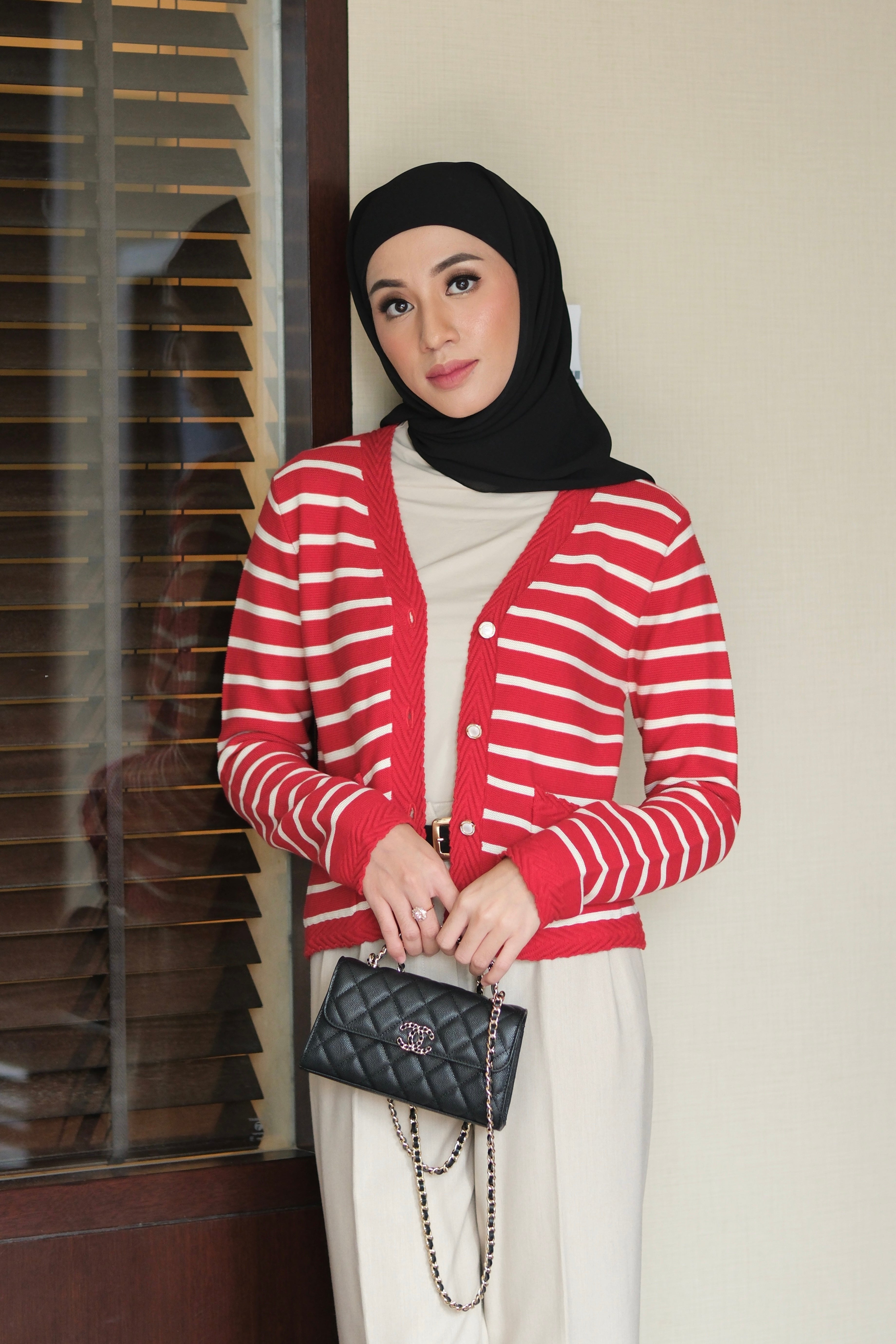 Candy Cardy - Atasan Cardigan Stripe Wanita Bahan Knit