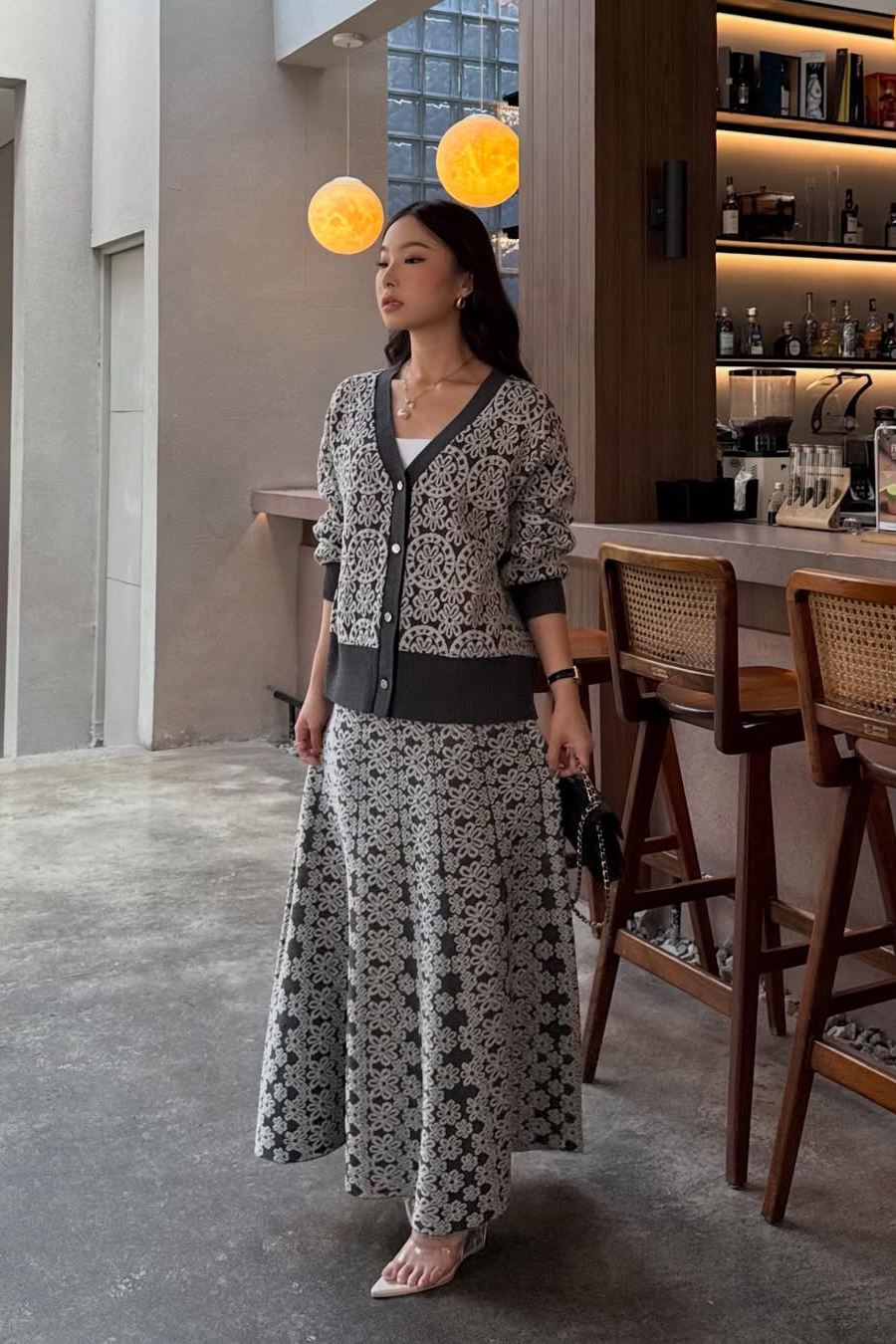 Serena Set - Atasan Bawahan Bermotif Bahan Cotton Knit