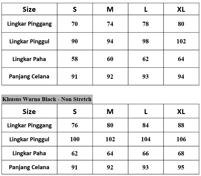 Size chart
