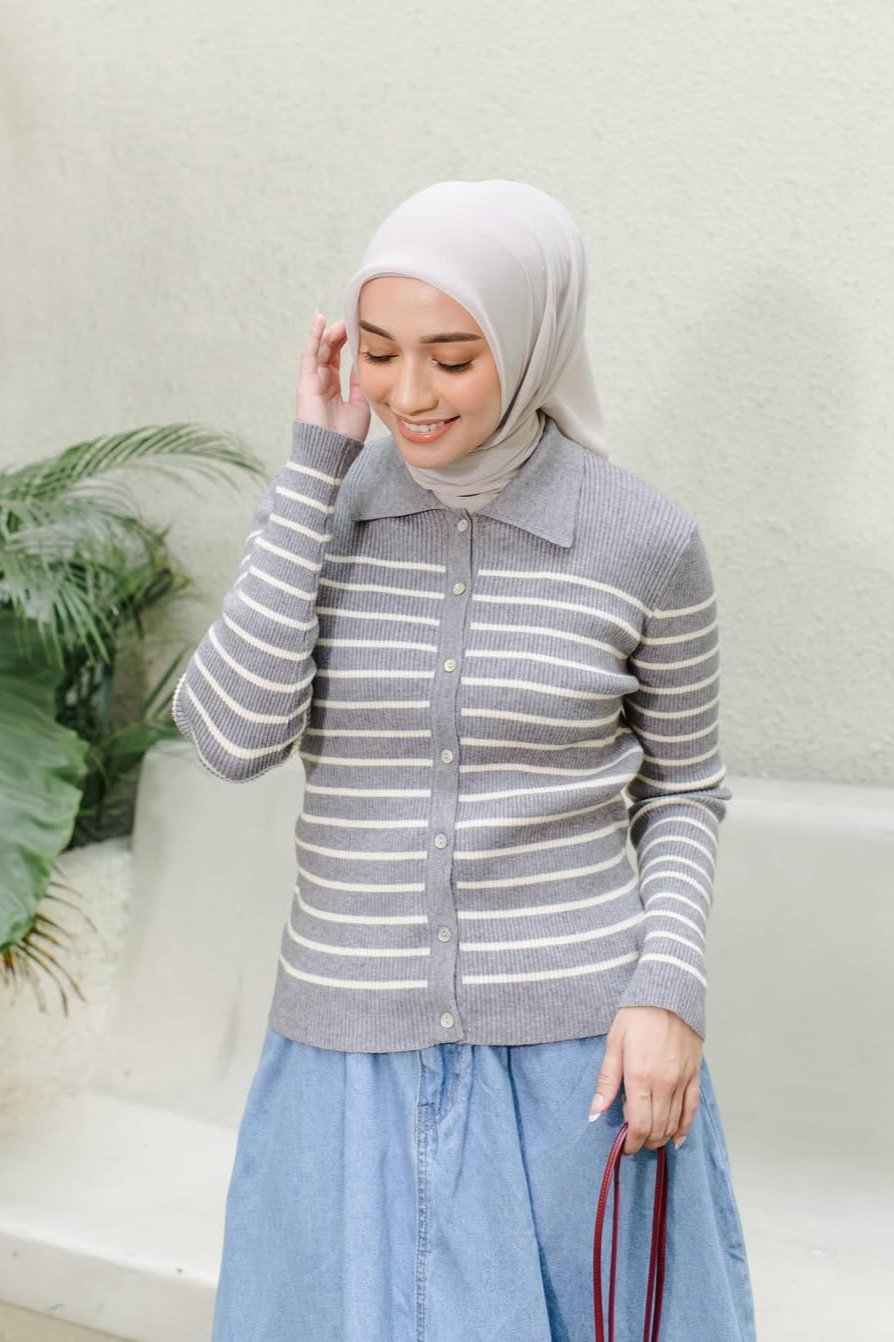 Loonly Sweater - Smoke Grey - Sweater Knit Wanita Motif Garis - KW2930830