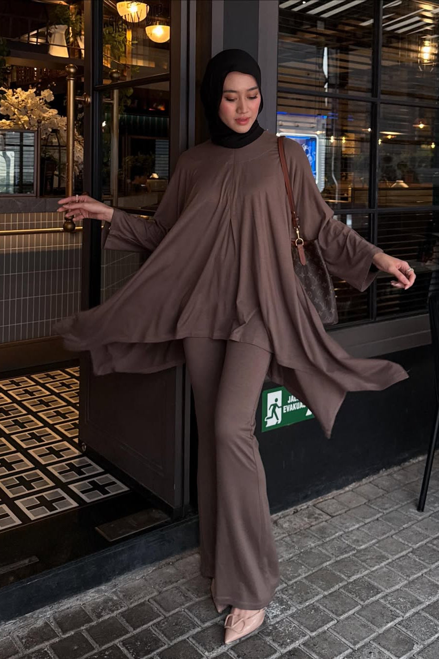 Sea Set - Mocca - Setelan Atasan Bawahan Bahan Cotton Rayon Spandex Import