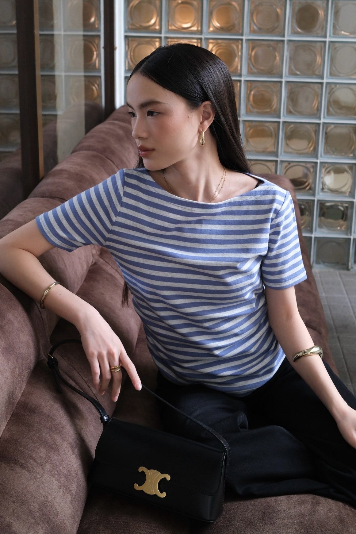 Riviera Boat Neck Tee - Kaos Lengan Pendek Wanita Model Kerah Boatneck Loose Fit