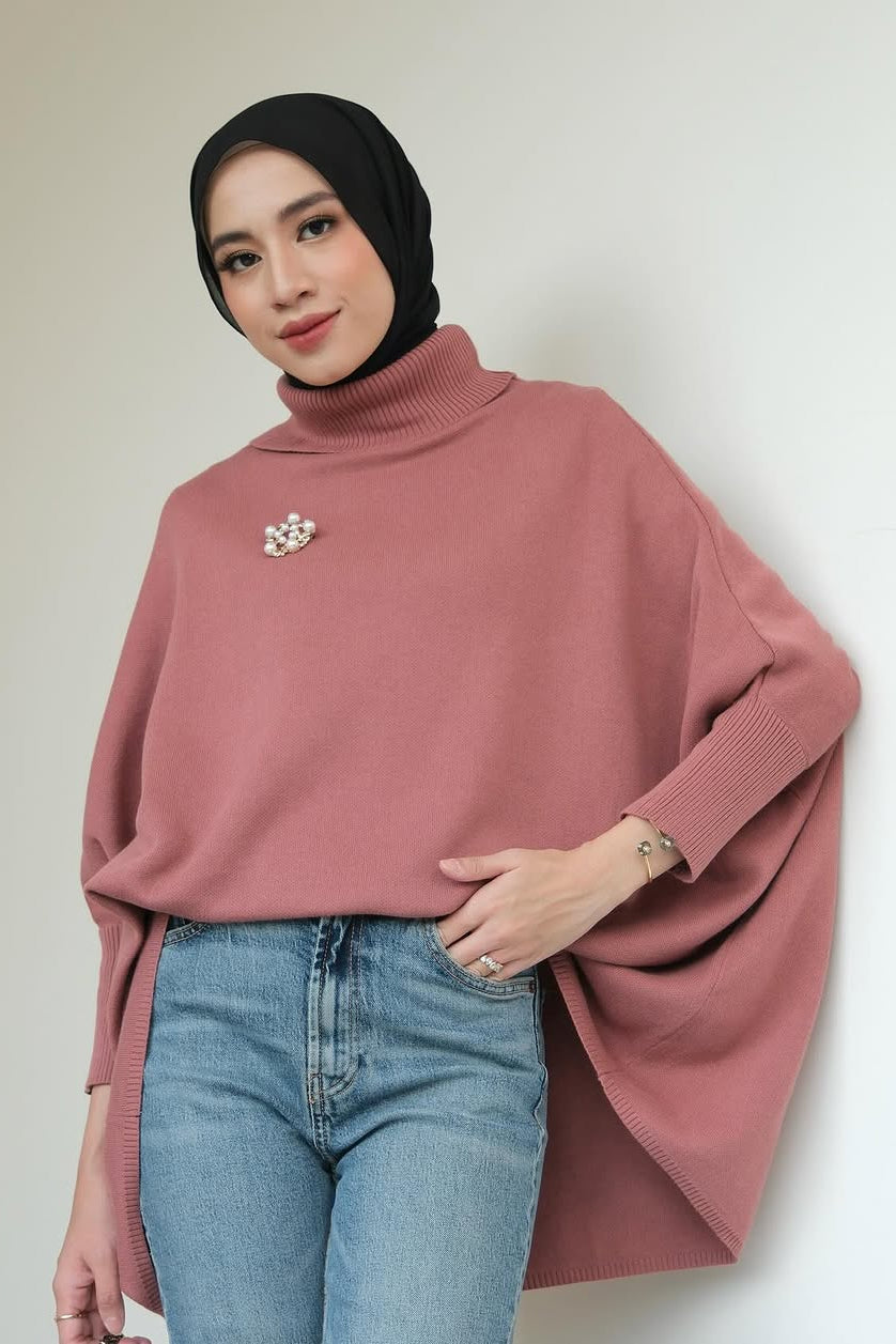 Kate Sweater - Spicy Coral - Sweater Batwing Kerah Turtleneck Bahan Knit