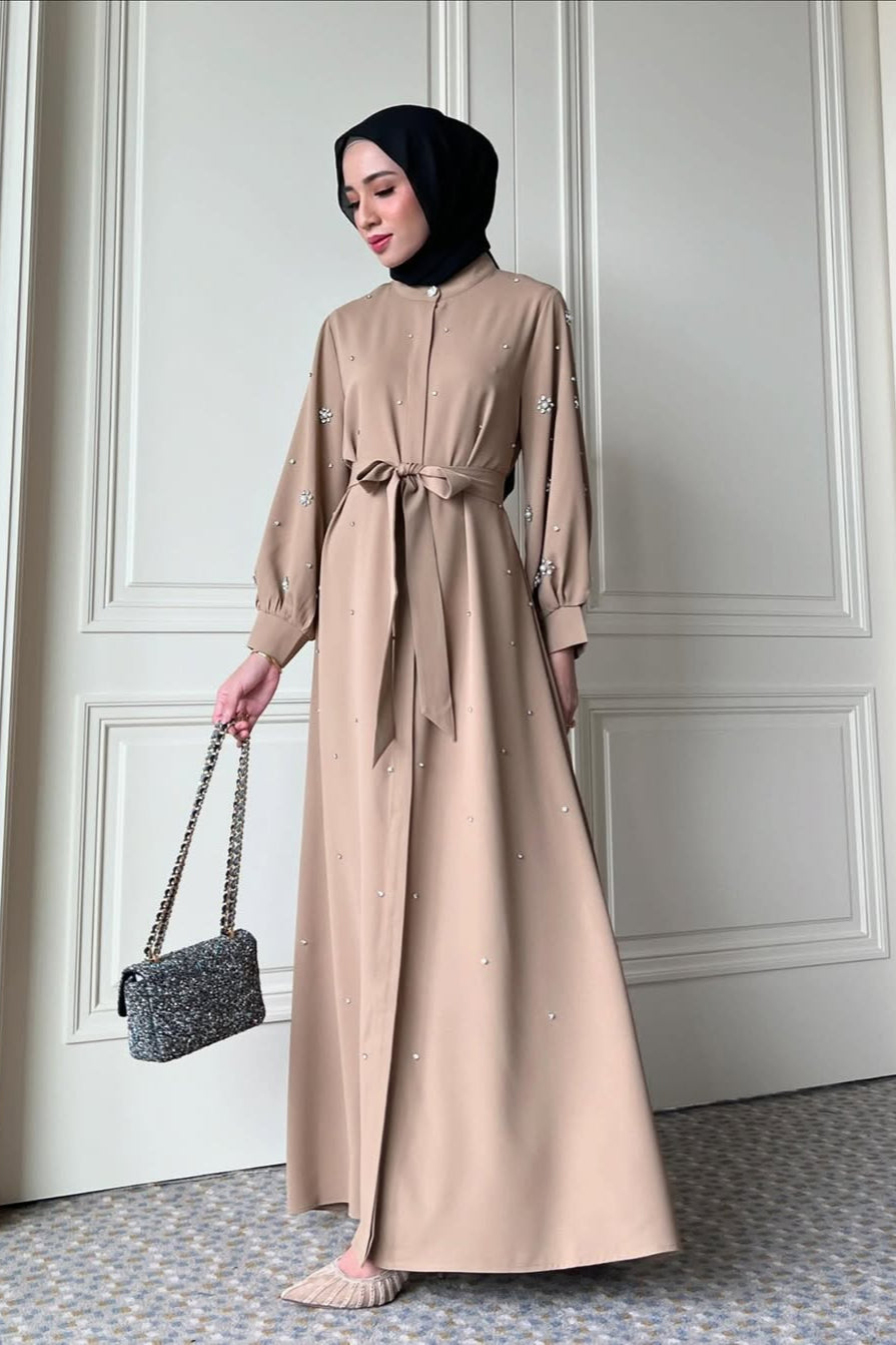 Luma Dress - Mocca - Dress Manik Manik Bahan Soft Crepe - DS4020580