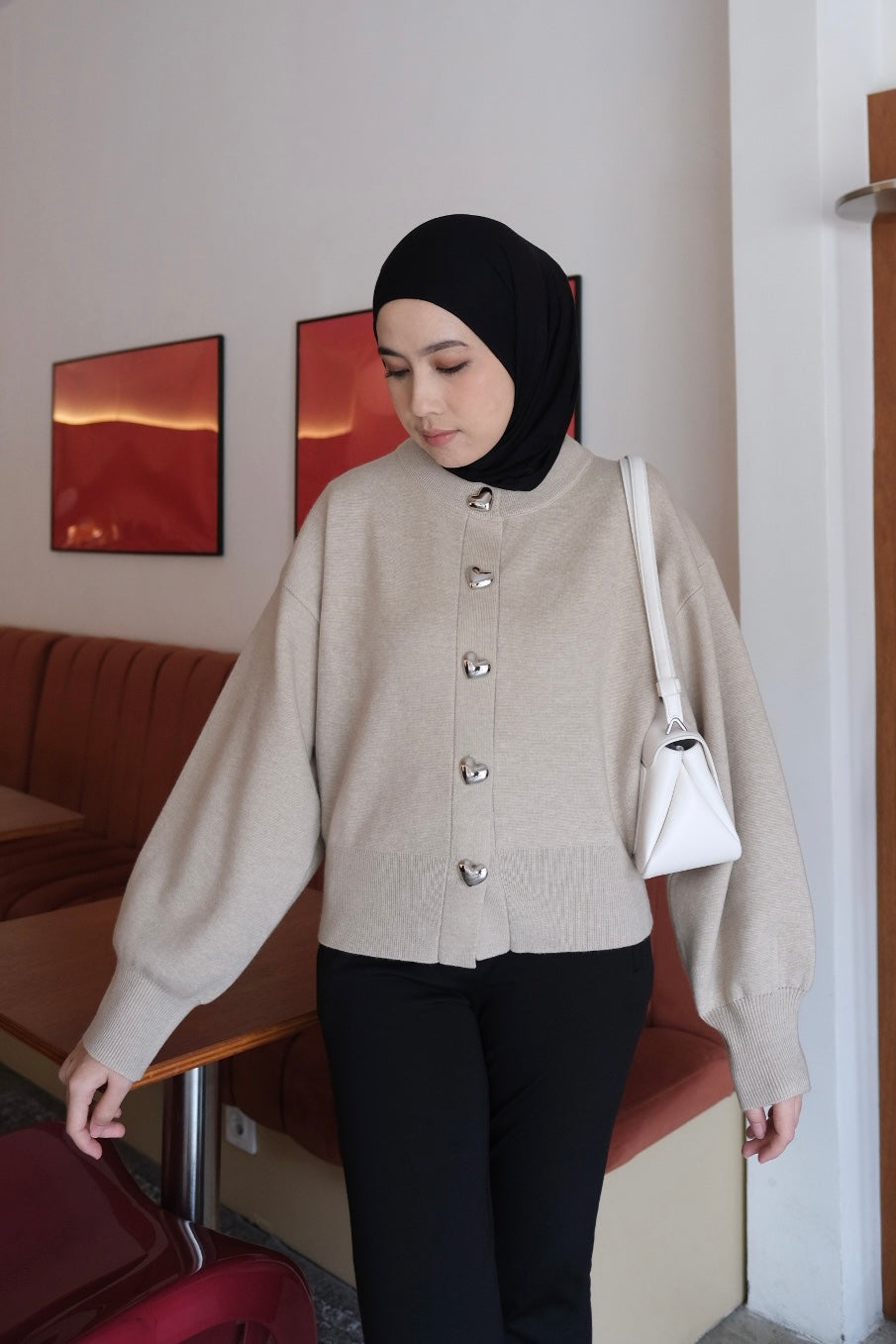 Love Button Cardy - Taupe - Cardigan Knit Wanita Lembut Berkancing Elegan