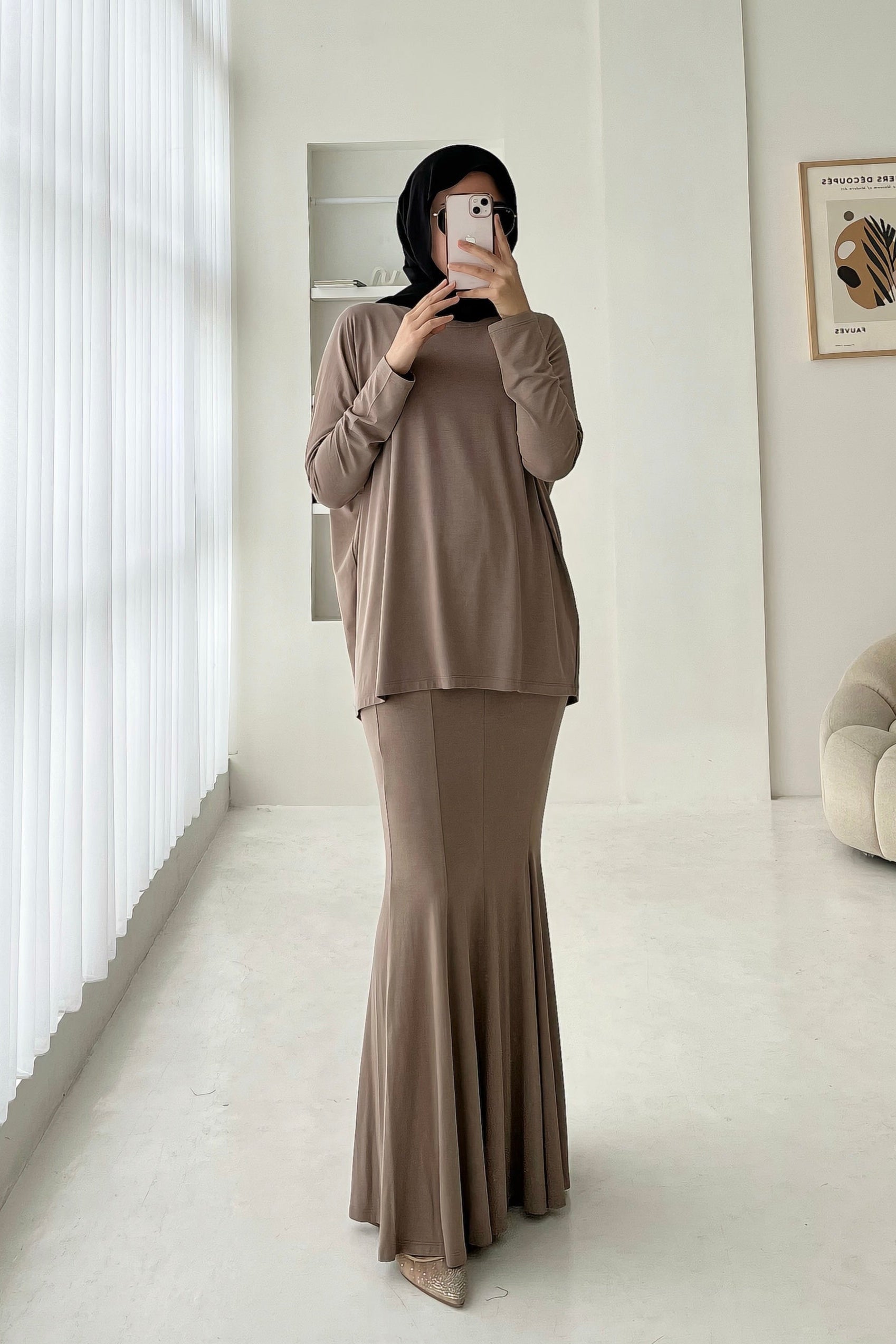 [DEFECT] - Batwing Set Mermaid Skirt - Set Atasan Rok Wanita Bahan Rayon Spandex