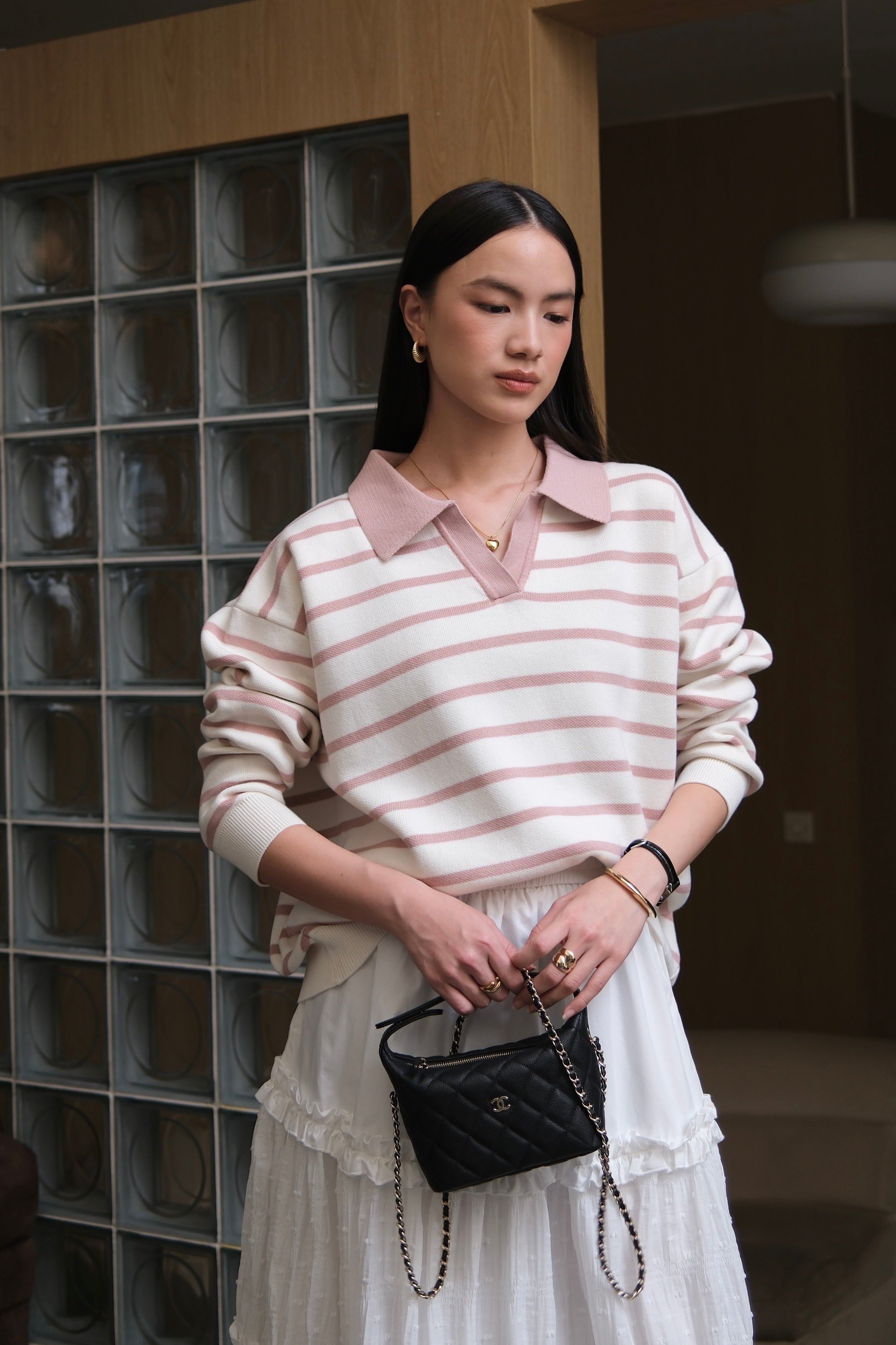 Riviera Polo Sweater - Sweater Rajut Kerah Polo Gaya Coastal Chic Premium