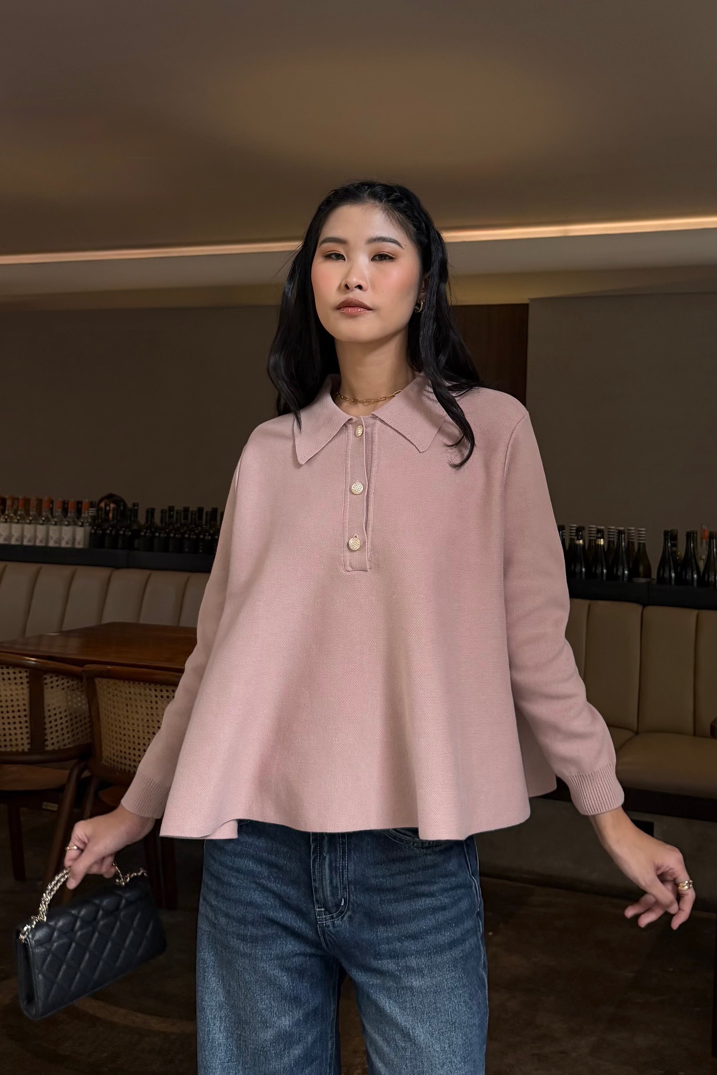 Polo Crop Sweater - Knit Pullover Wanita Preppy Style & Old Money Aesthetic