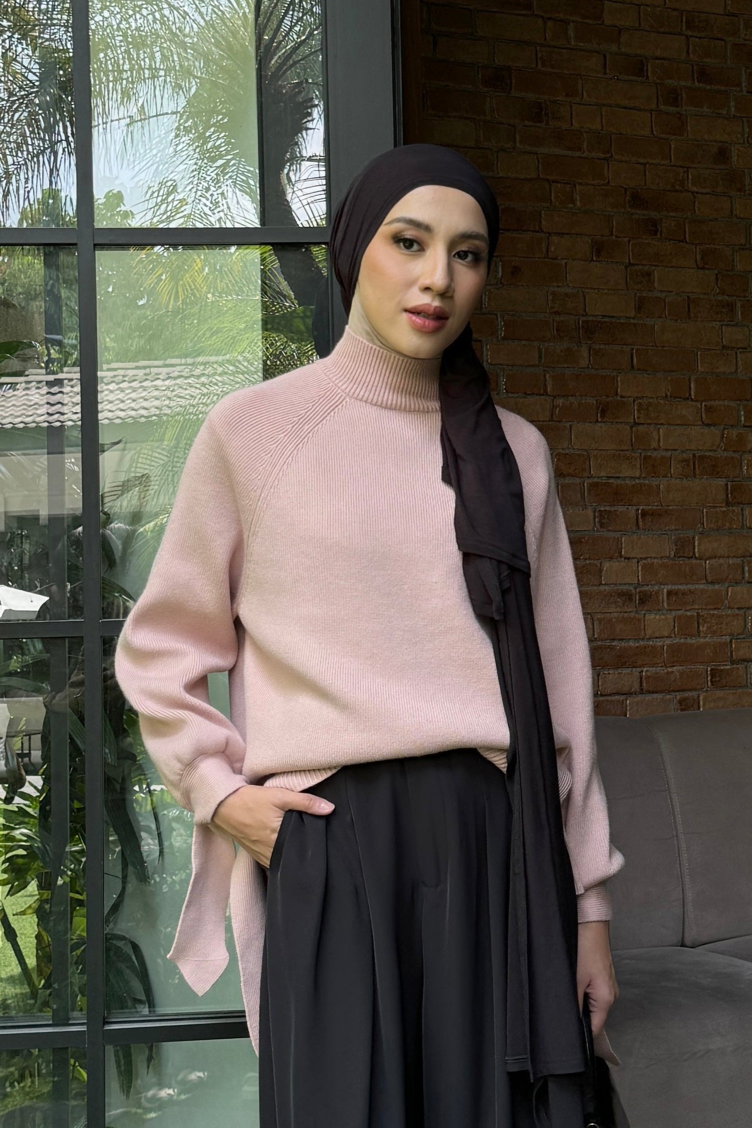 Zara Sweater - Tea Rose - Sweater Turtleneck Wanita Bahan Knit