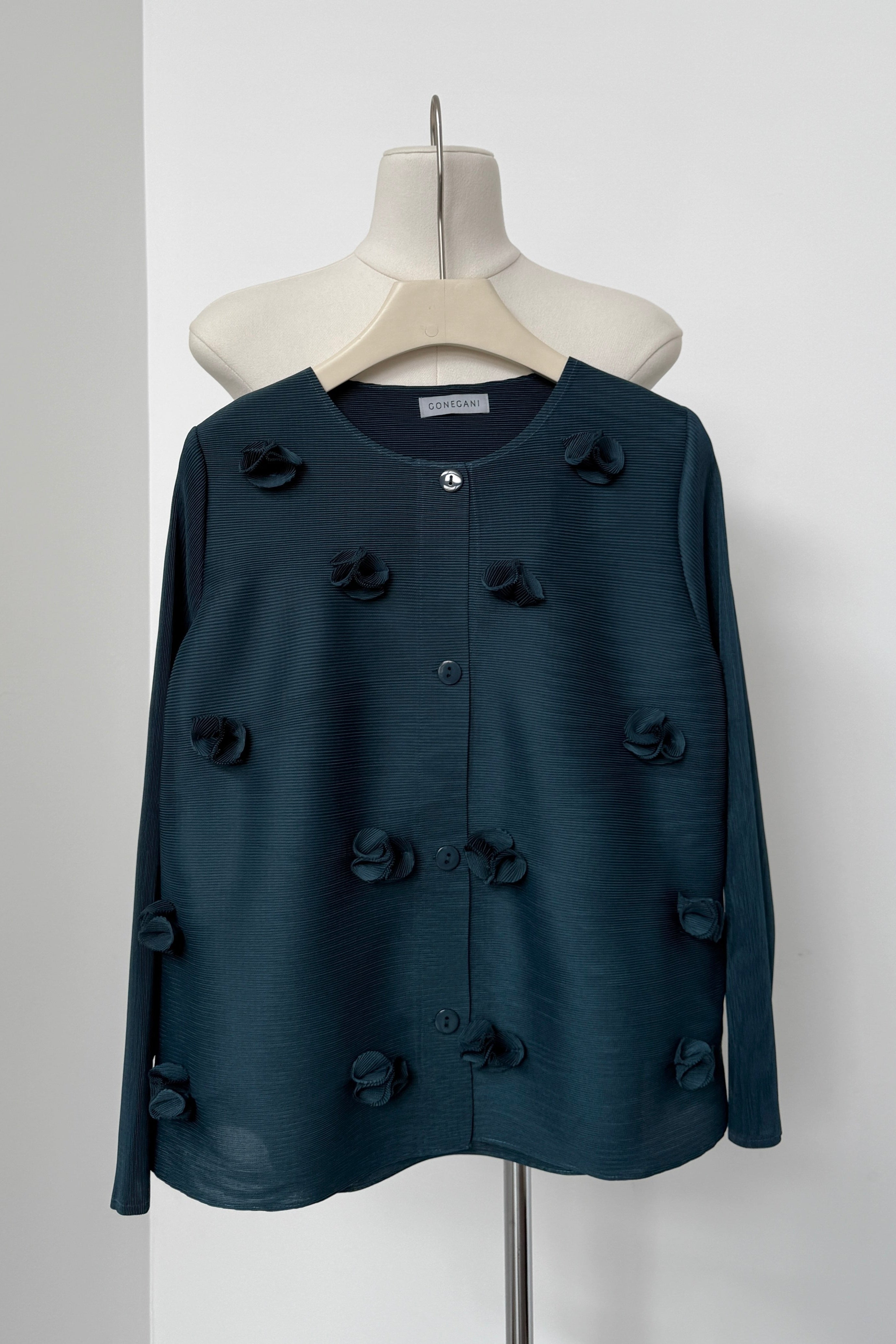 Blossom Pleats Blouse - Teal - Atasan Wanita Bahan Pleats Aksen Bunga