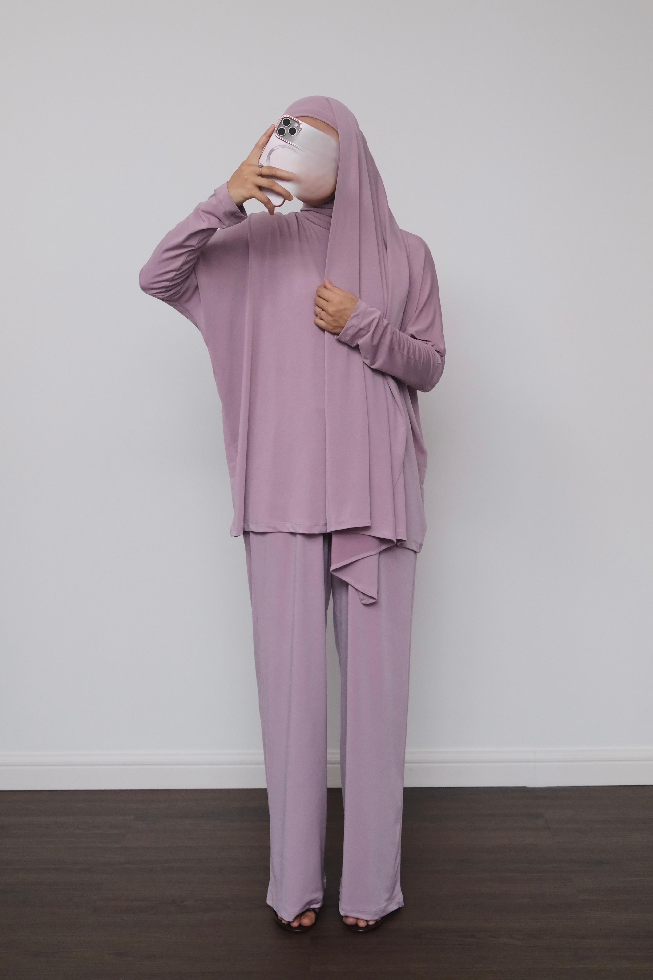 Yura Set - Dusty Purple - One Set Hijab Blouse Celana Bahan Jersey Premium - ST1650220