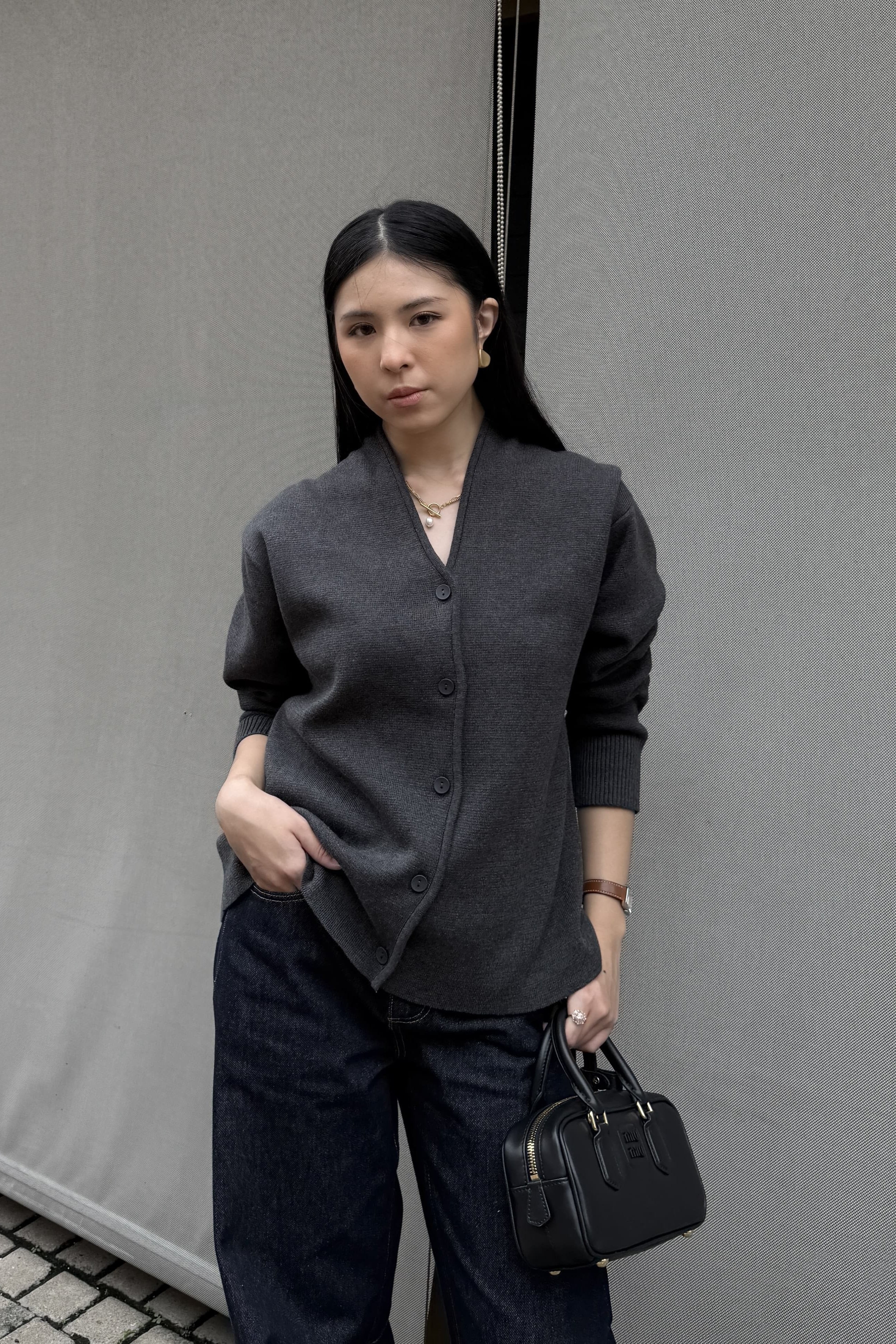 Gueny Cardy - Glass Grey - Cardigan Wanita Bahan Knit Premium