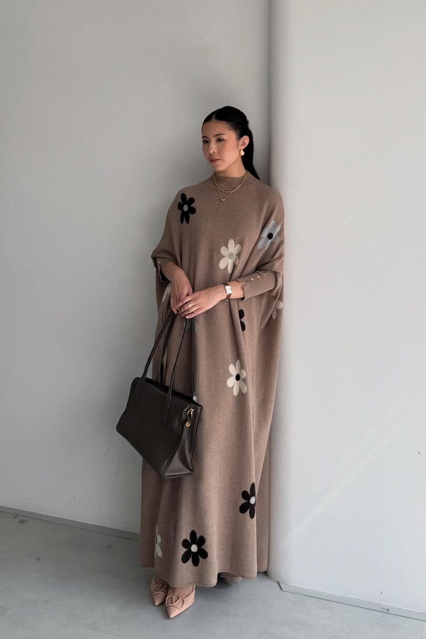 Batwing Blossom Dress - Dress Batwing Motif Bunga Bahan Cotton Knit