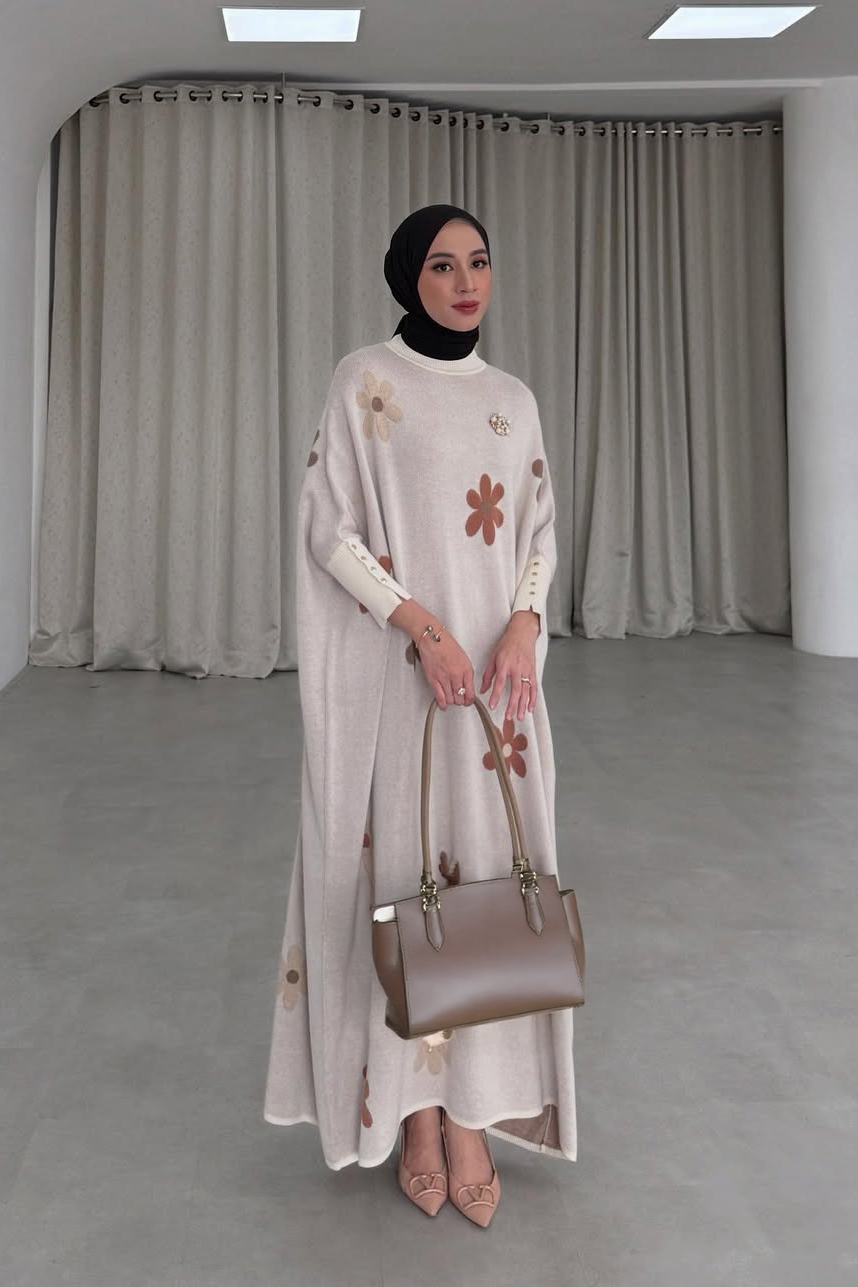 Batwing Blossom Dress - Dress Batwing Motif Bunga Bahan Cotton Knit