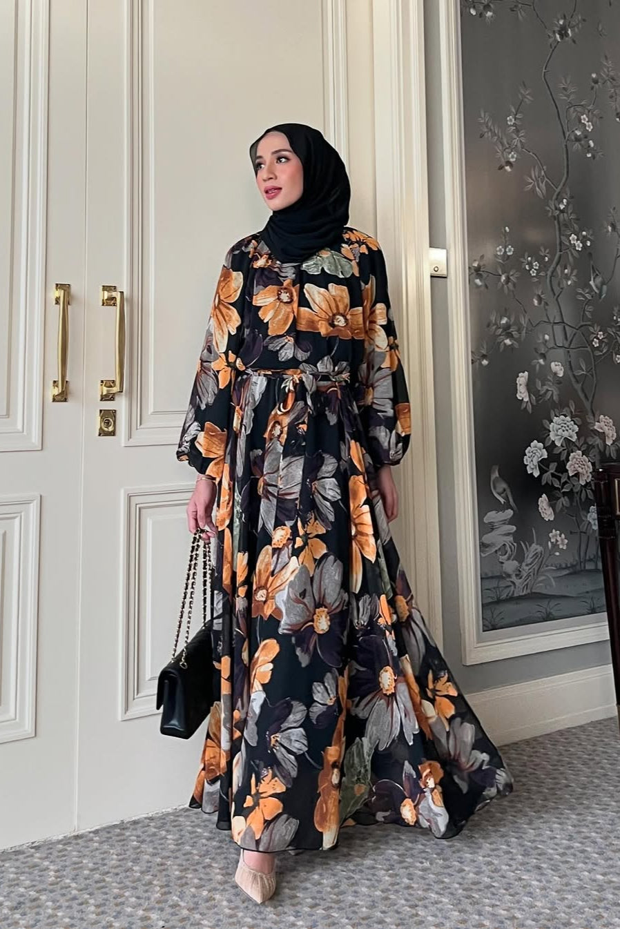 Scarlet Bloom Dress - Maxi Dress Flowly Motif Bunga