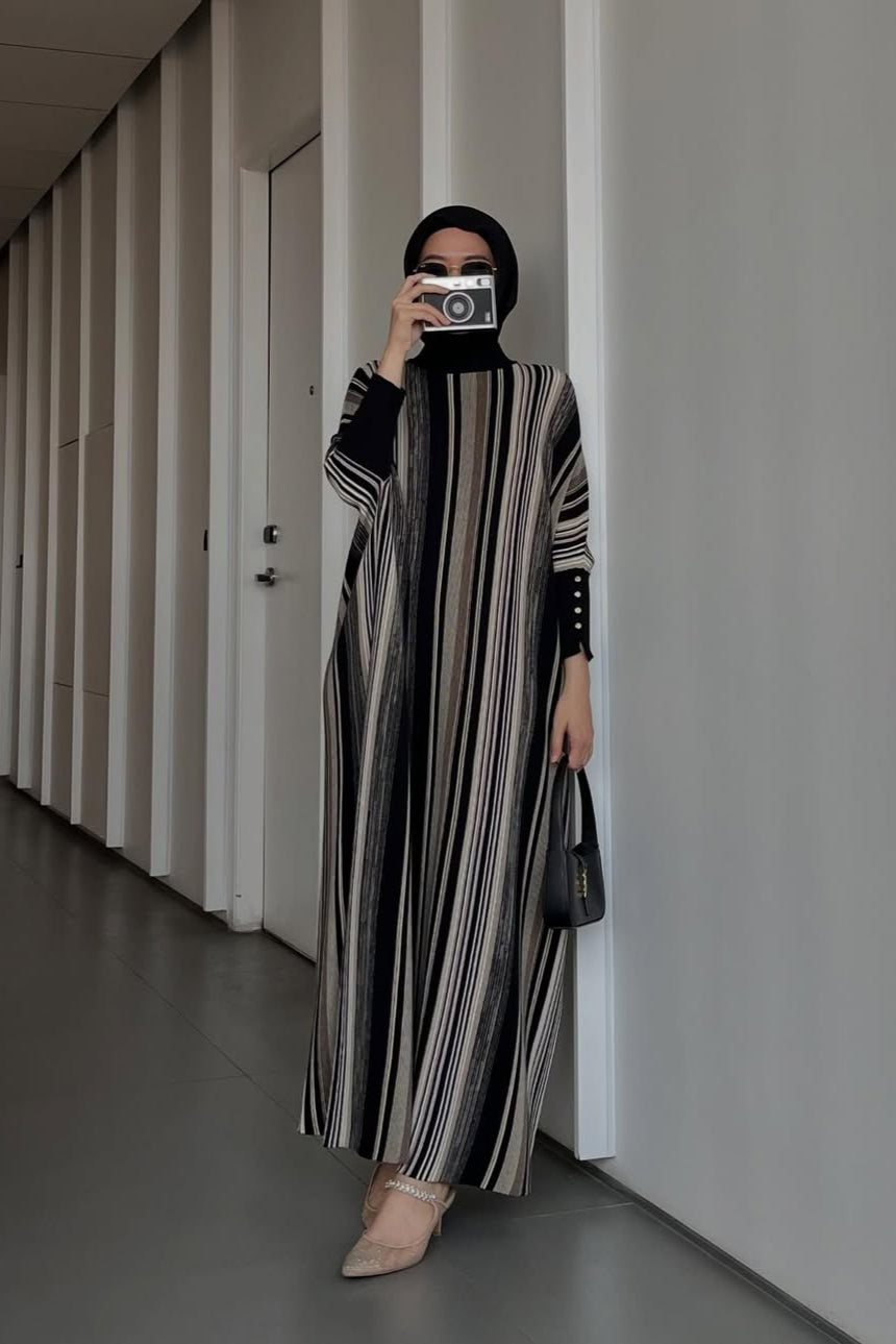 Batwing Stripe Dress - Dress Batwing Bahan Cotton Knit