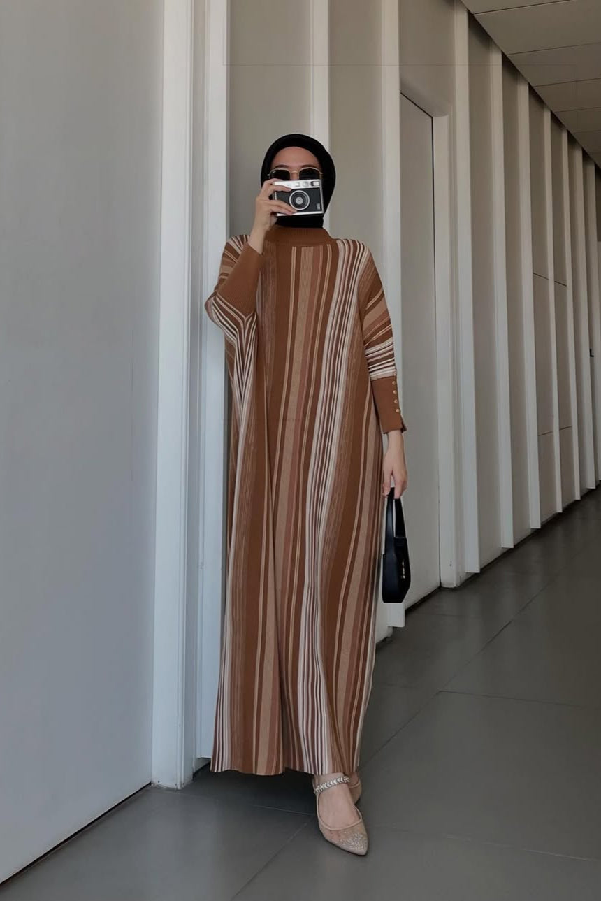 Batwing Stripe Dress - Dress Batwing Bahan Cotton Knit