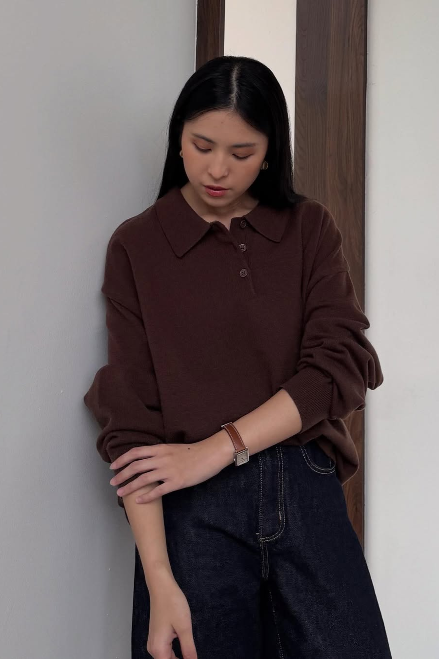 Polo Sweater - Cappucino - Sweater Wanita Bahan Wool Acrylic Premium