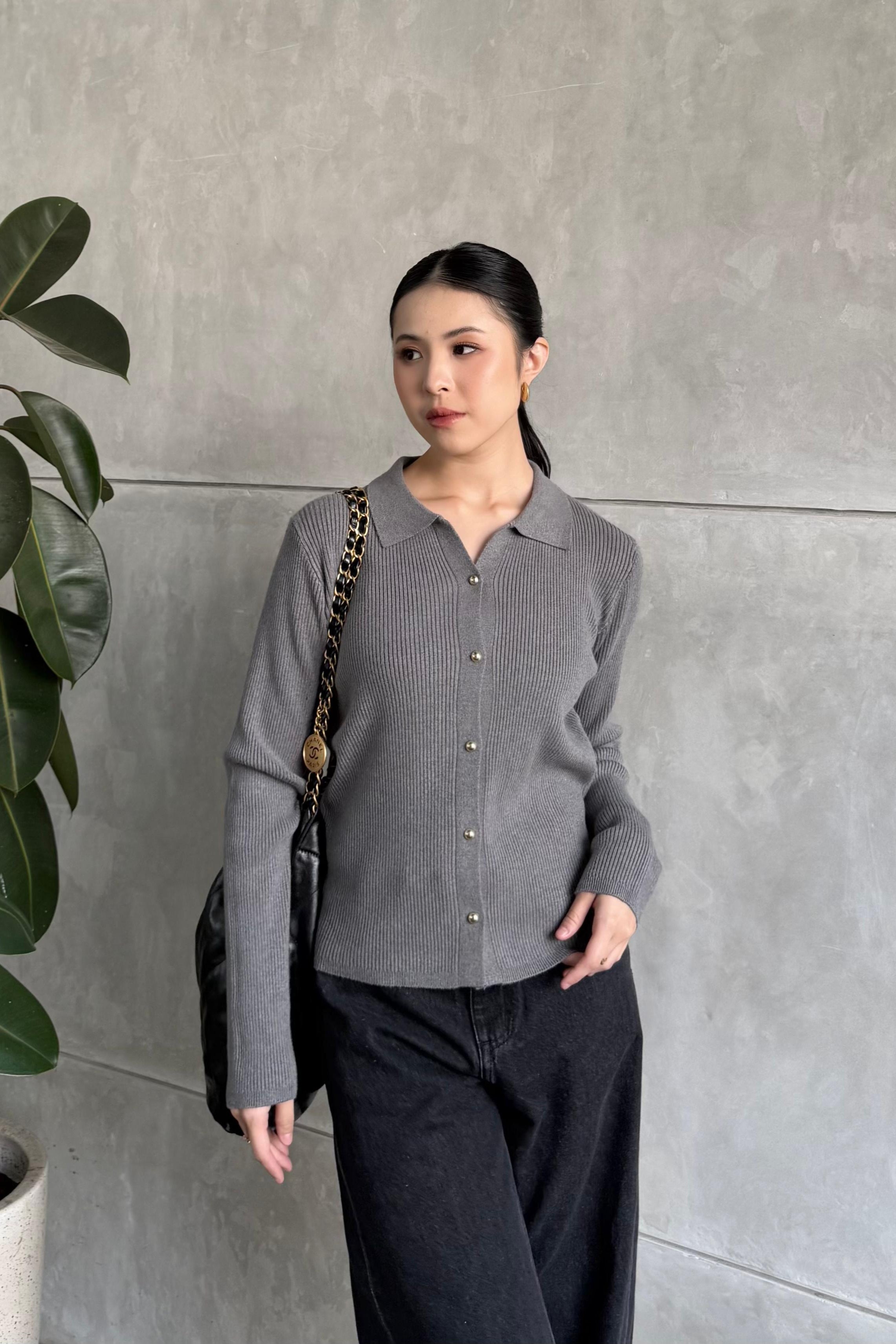 Yure Sweater - Dark Grey - Atasan Wanita Bahan Knit Premium