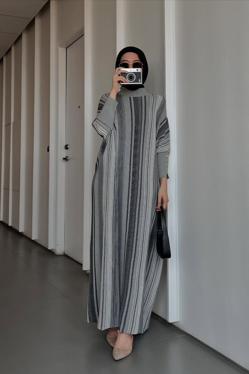 Batwing Stripe Dress - Dress Batwing Bahan Cotton Knit
