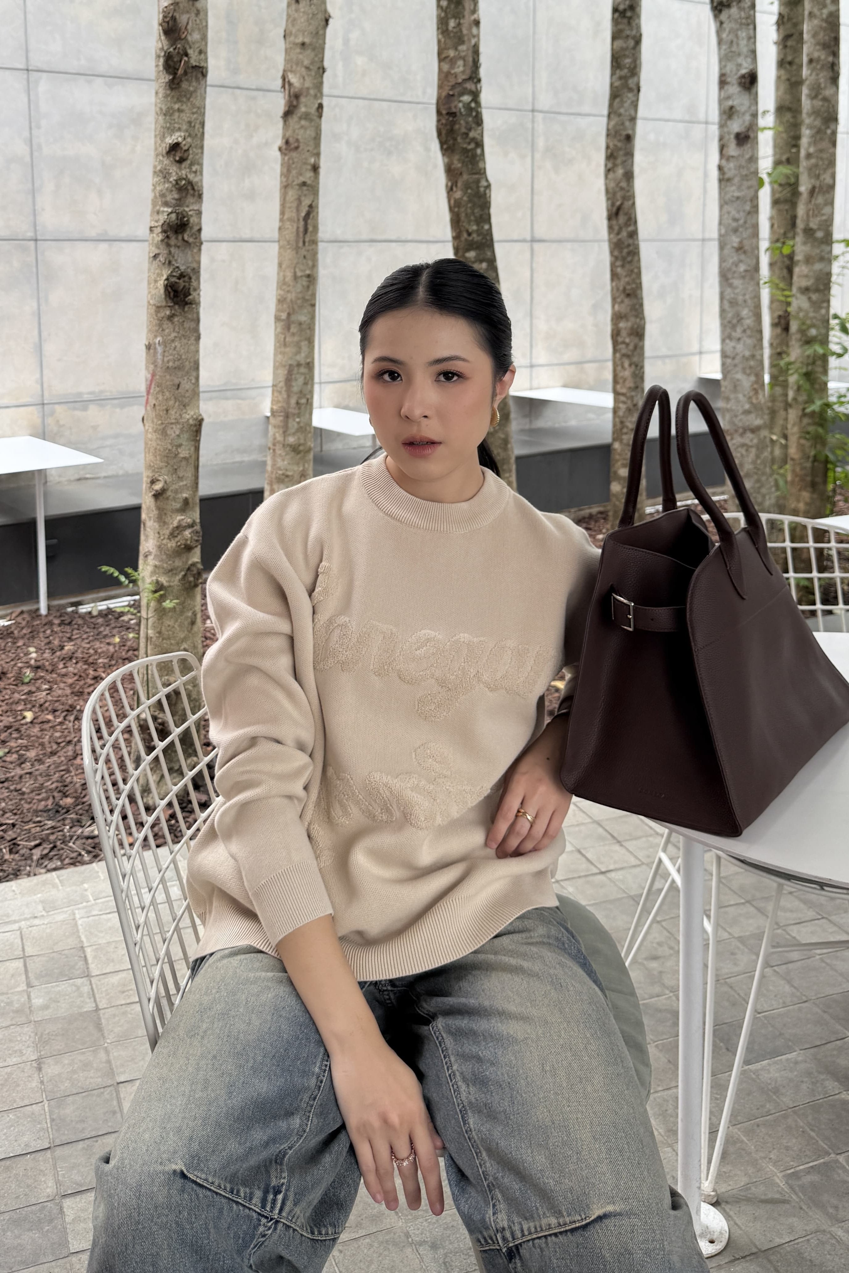 Boxy Sweater - Ivory - Sweater Unisex Bahan Cotton Knit Premium