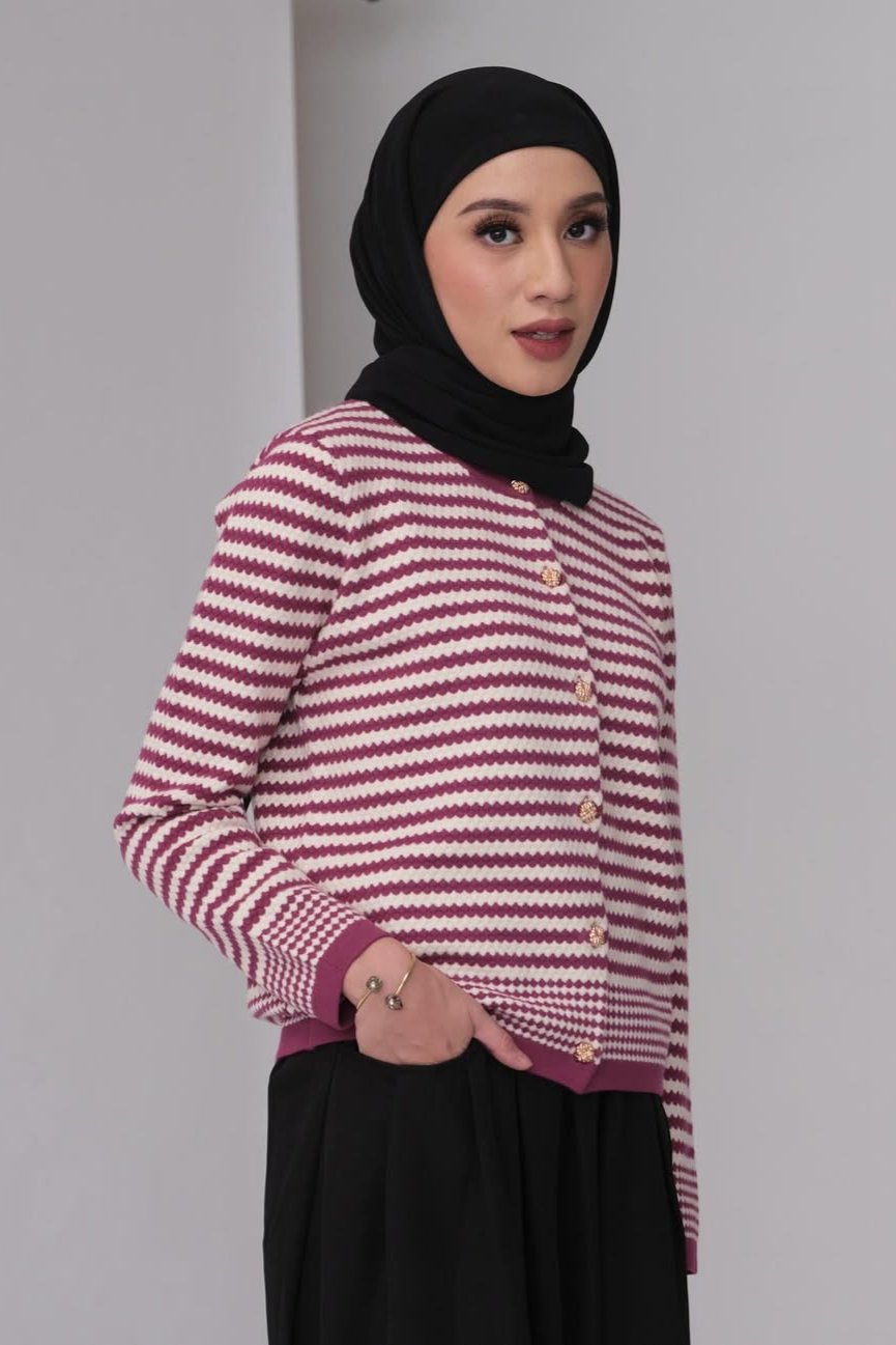 Boony Cardy - Magenta - Cardigan Knit Wanita Motif Garis - KW2940460