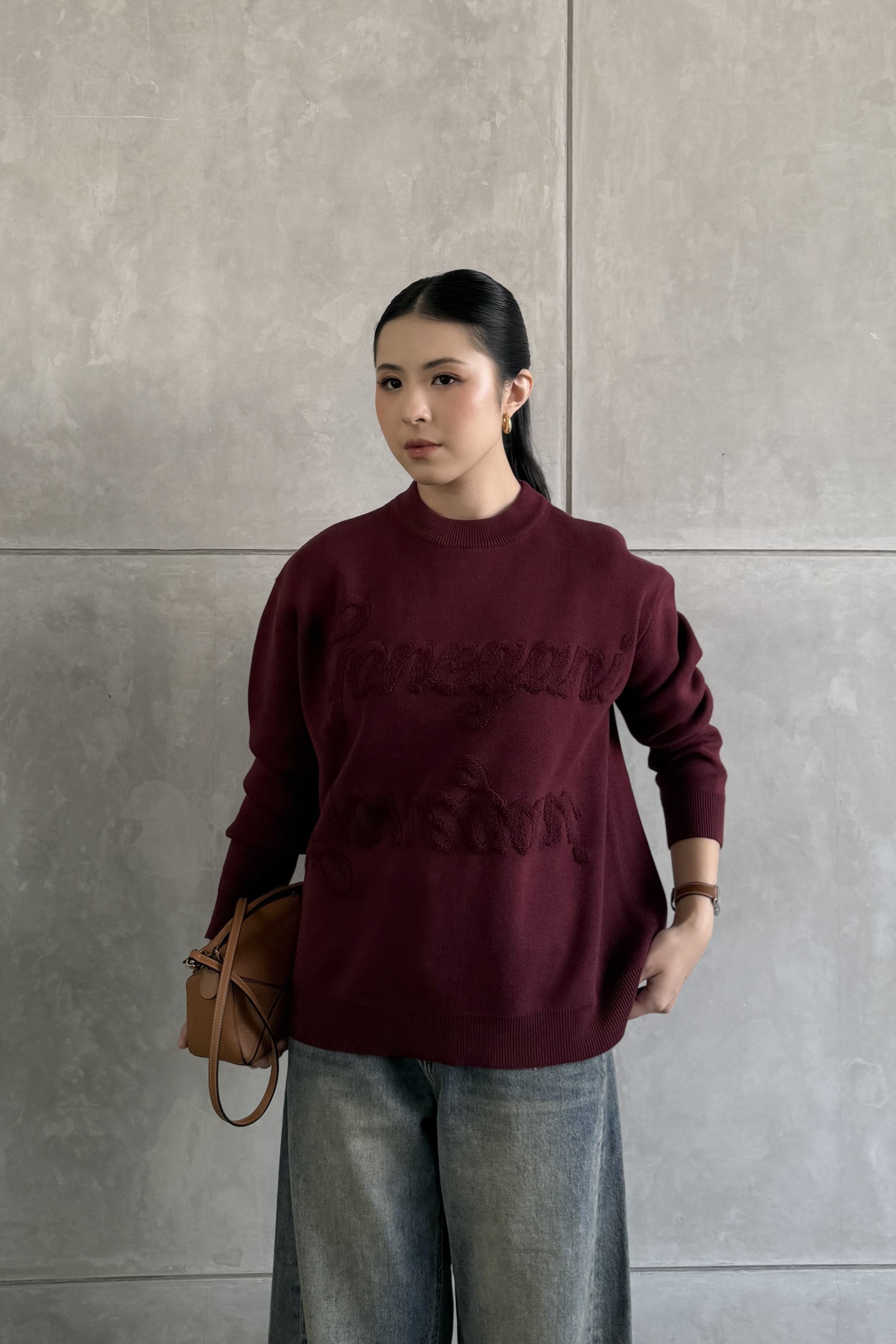 Boxy Sweater - Maroon - Sweater Unisex Bahan Cotton Knit Premium