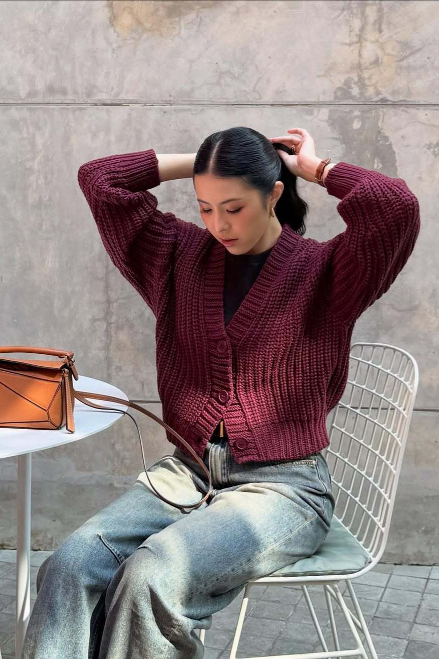 Aera Cardy - Maroon - Cardigan Rajut Wanita Polos Simple Modest