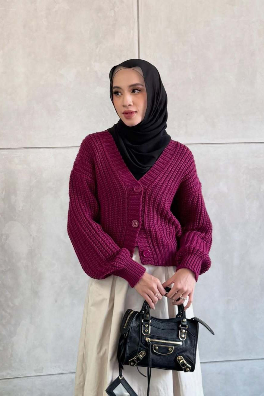 Aera Cardy - Magenta - Cardigan Rajut Wanita Polos Simple Modest