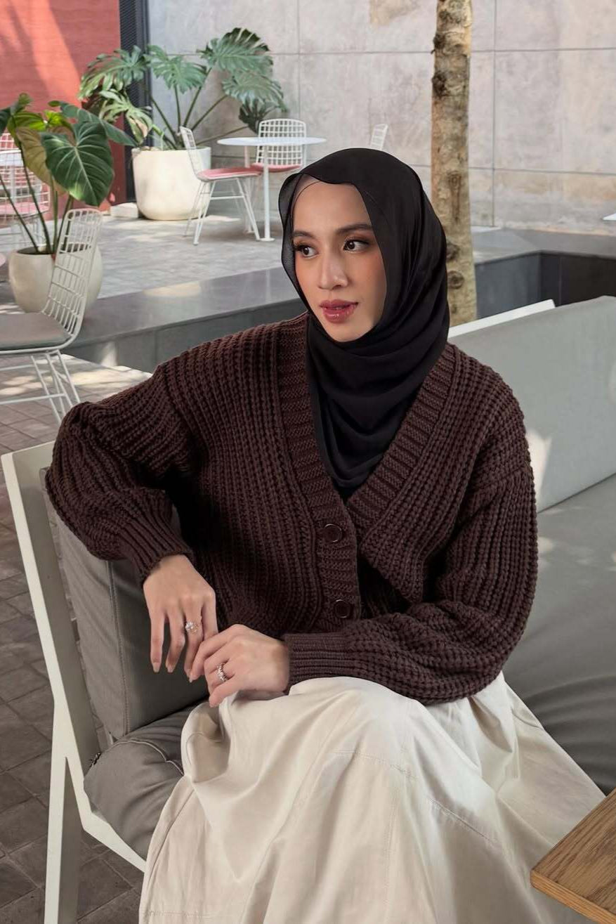 Aera Cardy - Cappucino - Cardigan Rajut Wanita Polos Simple Modest