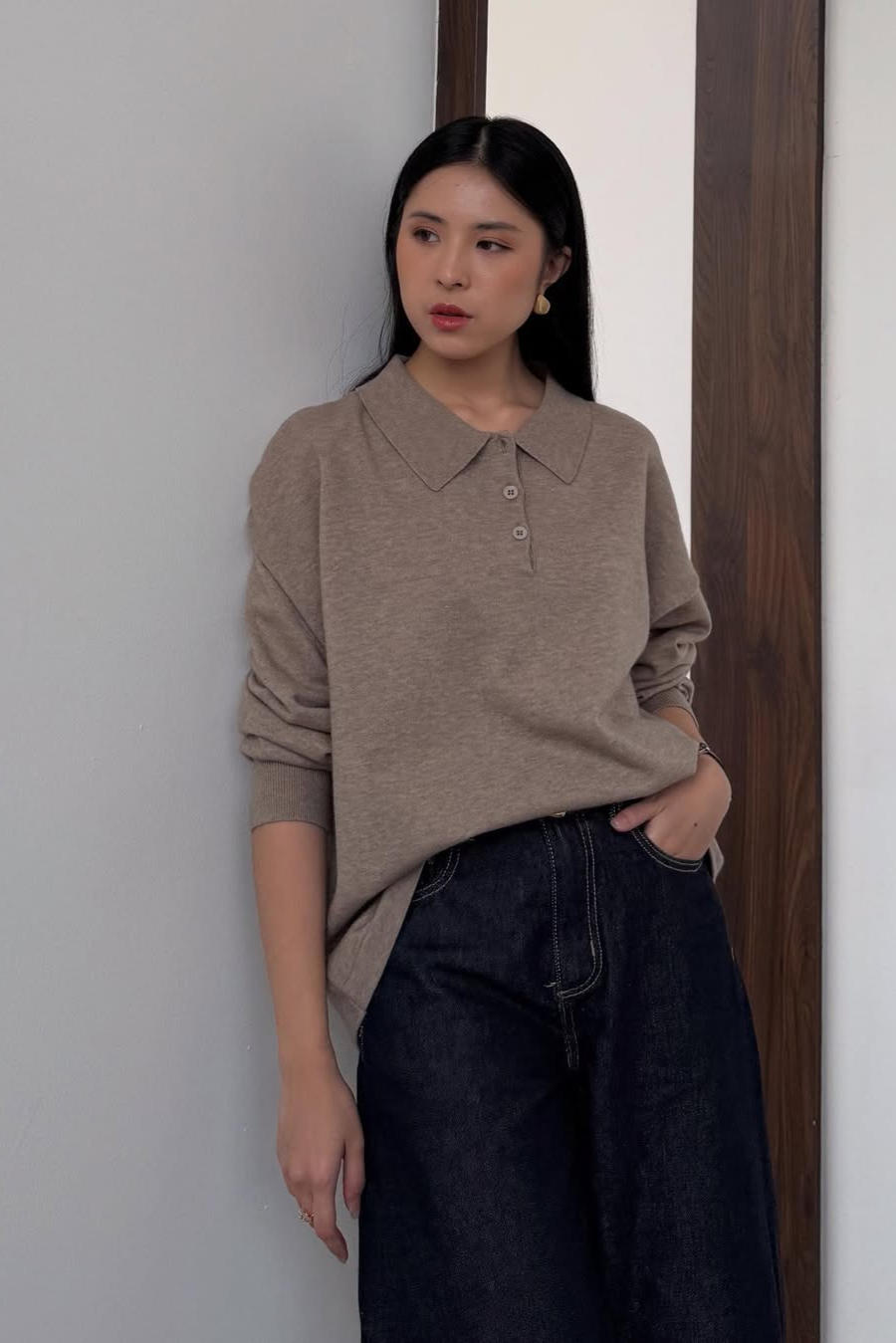 Polo Sweater - Mocca - Sweater Wanita Bahan Wool Acrylic Premium