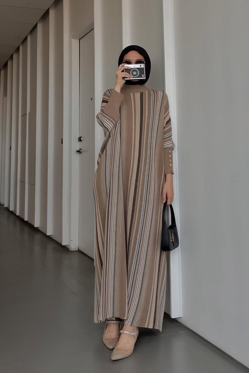 Batwing Stripe Dress - Dress Batwing Bahan Cotton Knit